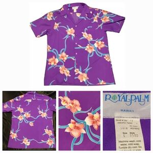 Vintage Royal Palm Purple Authentic Hawaiian Shirt with Floral Design